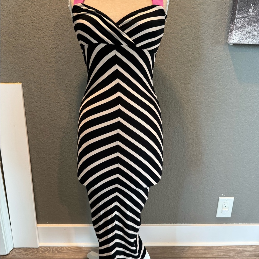 Ted Baker Black and White Chevron midi/maxi dress w/ Pink Straps